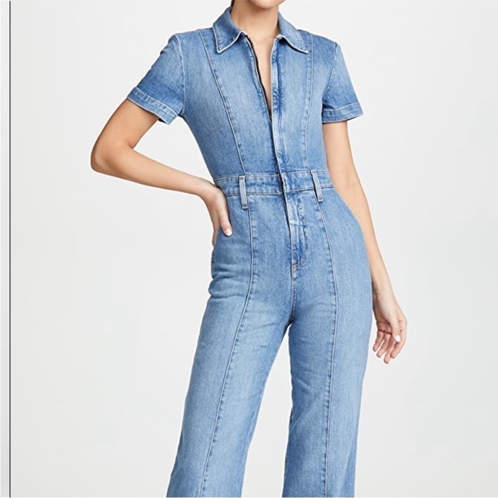 NWT Alive + Olivia Jumpsuit Gorgeous Wide Leg Zip Up Denim in Love Me Blue - Picture 3 of 16